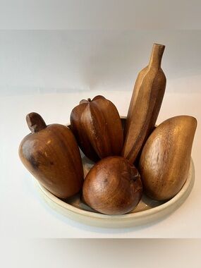 Hand-Carved Wooden Fruit Natural Brown **Bowl for display only **
